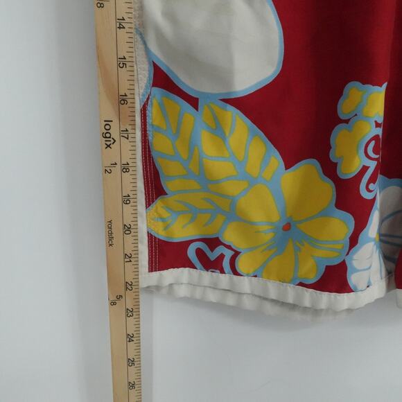 VTG Abercrombie Fitch Shorts Mens 36 Red Floral Hawaiian Swim Trunks Boardshorts - Picture 8 of 13